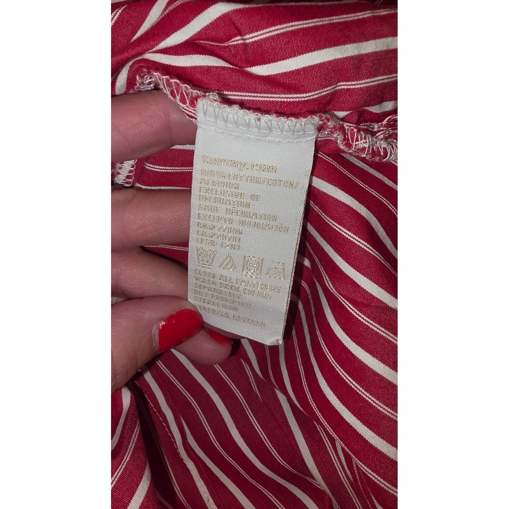 Tommy Hilfiger Woman Red White Striped Ruffle Front Button Down Shirt Size 18 - Picture 4 of 10